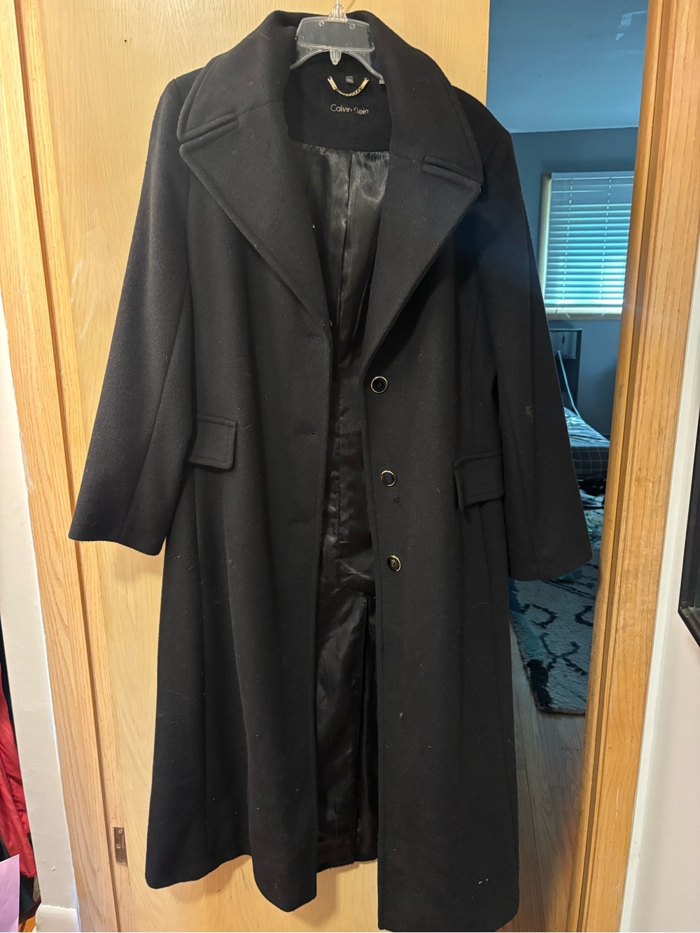 Calvin Klein Men’s Black Long Wool Pea Coat